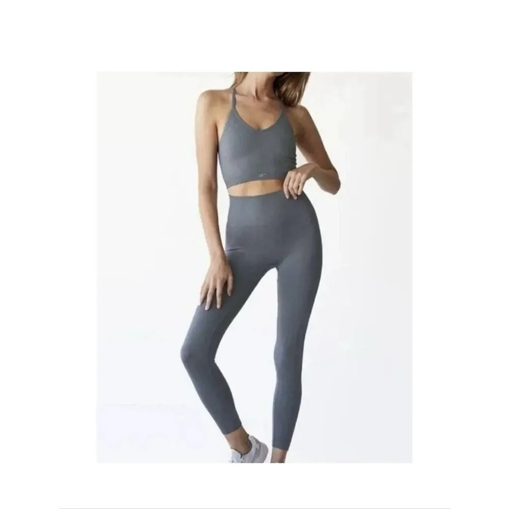 SET Active Sculptflex High Rise Seamless Yoga Gym Gray Blue Leggings Size Medium - Picture 2 of 13